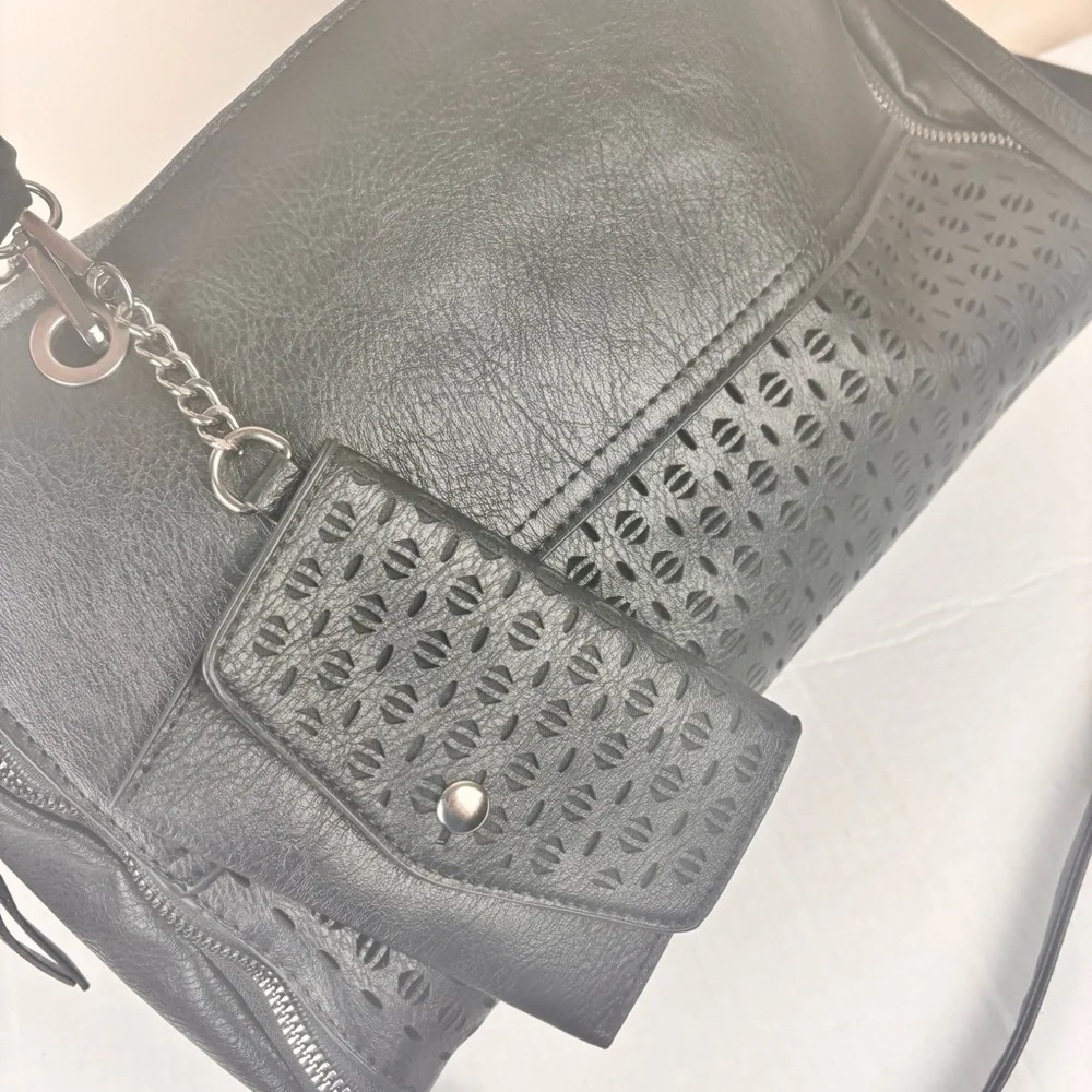 Sam & Hadley black laser cut satchel bag-EUC